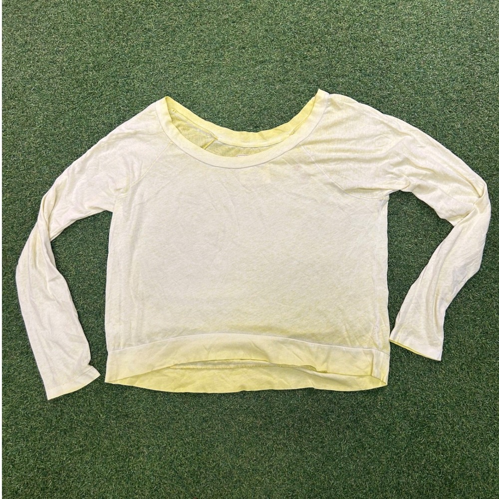 We The Free Free People Yellow Acid Wash Long Sleeve Scoop Neck Top Large